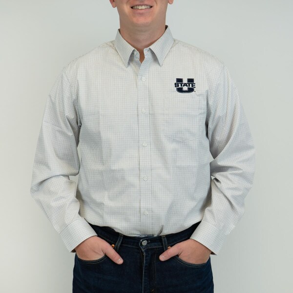 long sleeve button down dress shirt utah state plaid